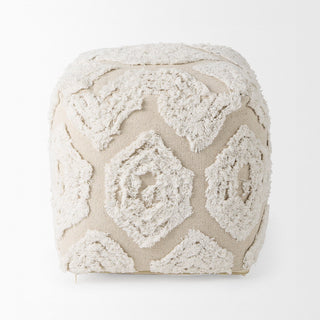 Cream & Beige Patterned Pouf