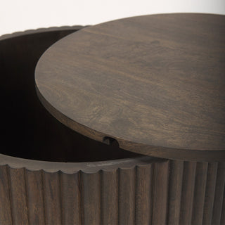 Fluted Storage Side Table in Dark Brown