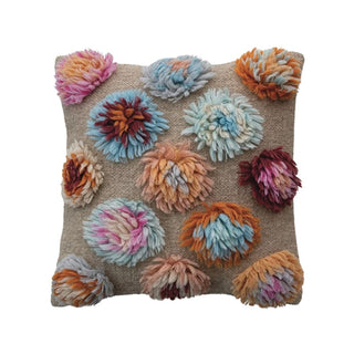 Woven Wool Shag and Cotton Pillow